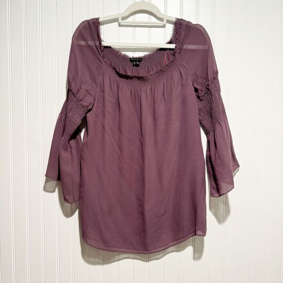 Theory Alternia Peasant Blouse Purple Silk Size Medium - Picture 1 of 7